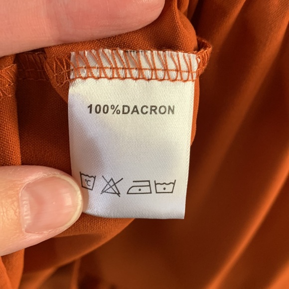 Tunic Dress V Neck Casual Loose Flowy Swing Shift Dresses Orange Caramel - Picture 11 of 12